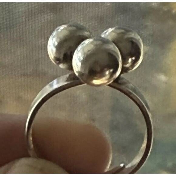 Sterling Silver MCM Brutalist Bengt Hallberg BEH 3 Sphere Ring Adjustable 7-9 - Picture 4 of 8